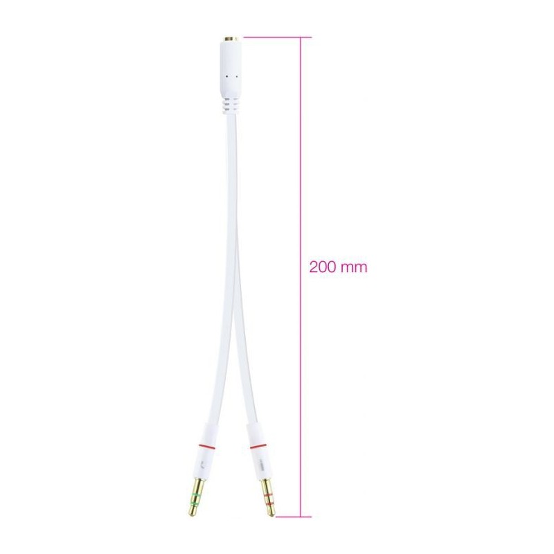Cabo de Divisão Áudio Nanocable Jack 3,5/F - 2x Jack 3,5/M 20CM Branco