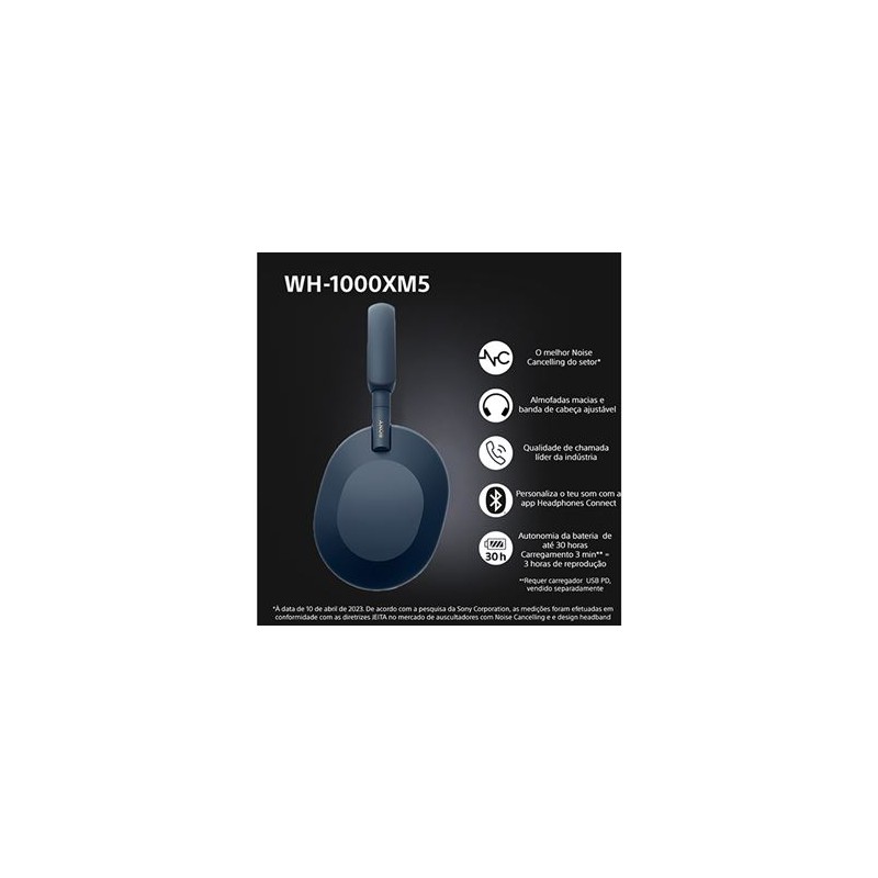 Auscultadores Noise Cancelling Bluetooth Sony WH-1000XM5 - Azul