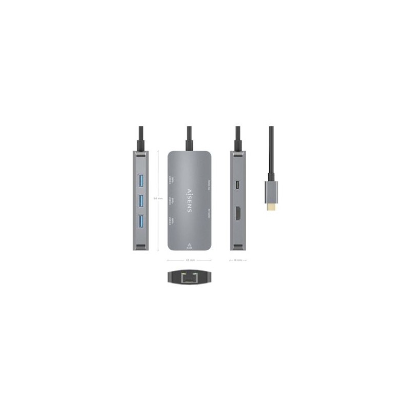 Docking USB Tipo-C Aisens ASUC-6P019-GR/ 1xHDMI/ 3xUSB/ 1xRJ45/ 1xUSB Tipo-C PD