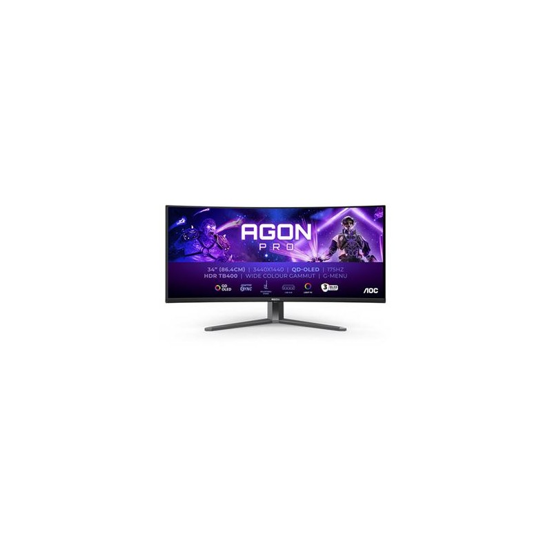 Monitor Curvo AOC AG346UCD Gaming QD-OLED 34" UWQHD 21:9 175Hz VESA Adaptive Sync