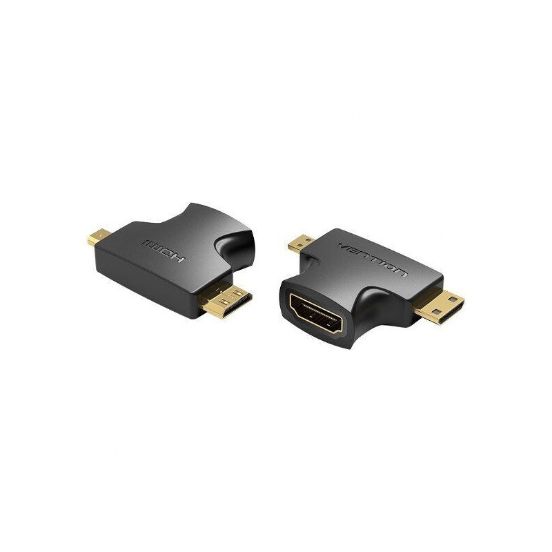 Adaptador HDMI 2 em 1 Vention AGFB0/ HDMI Fêmea para Micro HDMI Macho - Mini HDMI Macho Adaptador HDMI 2 em 1 Vention AGFB0/ HDMI Fêmea para Micro HDMI Macho - Mini HDMI Macho