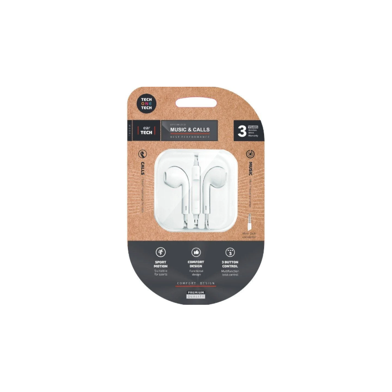 Auriculares Com Fio c/ Micro Jack 3.5mm de 1.20m Brancos TechoneTech