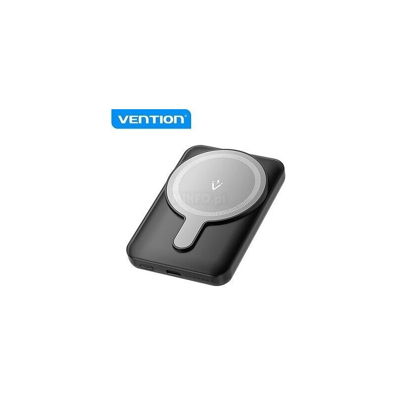 PowerBank Vention 5000mAh Magnético Sem Fio - USB-C Duplo - Carregamento Rápido 20W - Ecrã Luminoso - Cor Preta