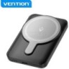 PowerBank Vention 5000mAh Magnético Sem Fio - USB-C Duplo - Carregamento Rápido 20W - Ecrã Luminoso - Cor Preta