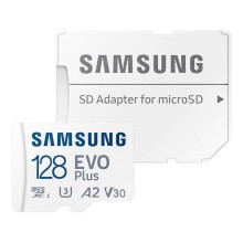 Cartão de Memória microSDXC Samsung EVO Plus 128GB (160MB/s) UHS-I, U3, V30, A2 + Adaptador SD