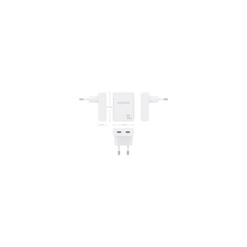 Carregador de Dispositivos Móveis 2x USB-C 30W - Aisens ASCH-30W2P075-W