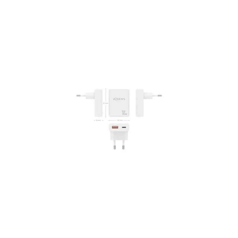 Carregador de Dispositivos Móveis USB-C e USB-A 30W - Aisens ASCH-30W2P074-W