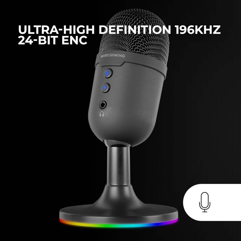 Microfone Cardióide Mars Gaming MMIC-CX RGB 48Khz 16-bit USB Preto