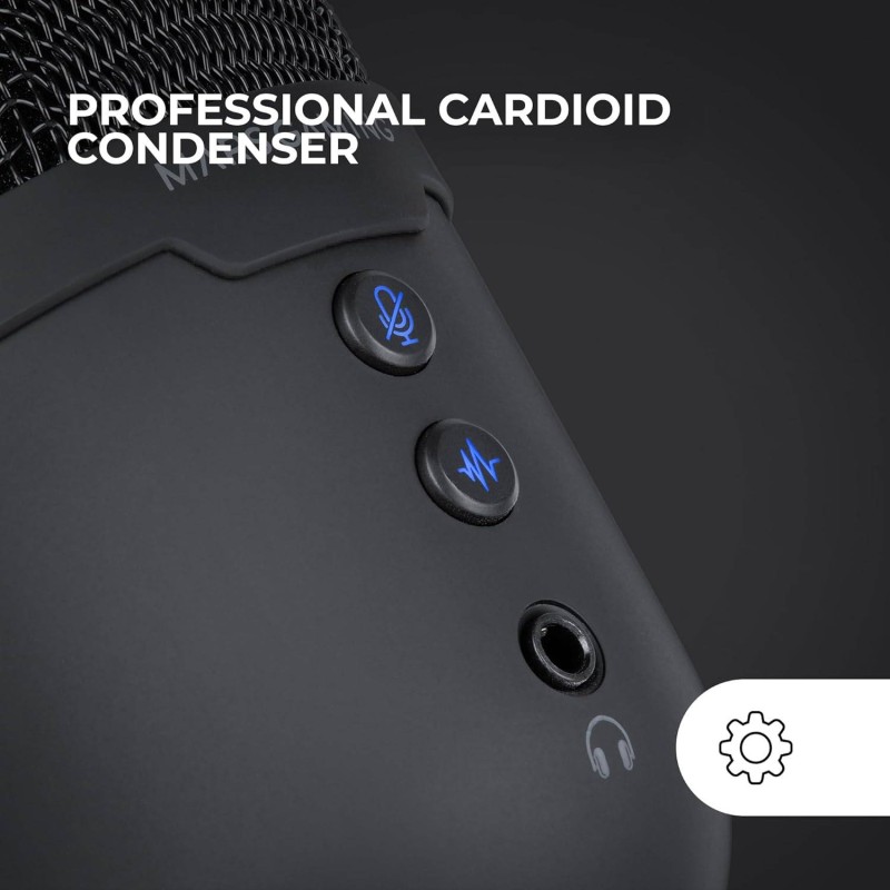 Microfone Cardióide Mars Gaming MMIC-CX RGB 48Khz 16-bit USB Preto