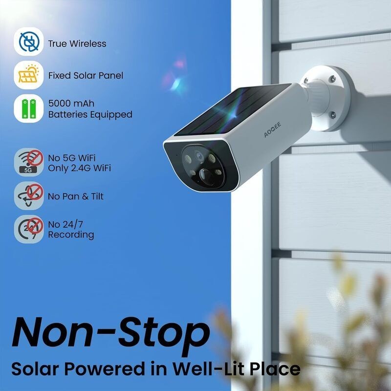 Câmara de Vigilância WiFi Exterior Solar - 2K com Bateria, Sirene, Visão Noturna a Cor, IP65