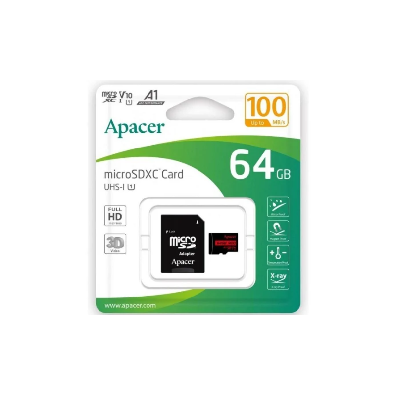 Cartão de Memória 64GB Apacer 100MB/s V10 + Adaptador