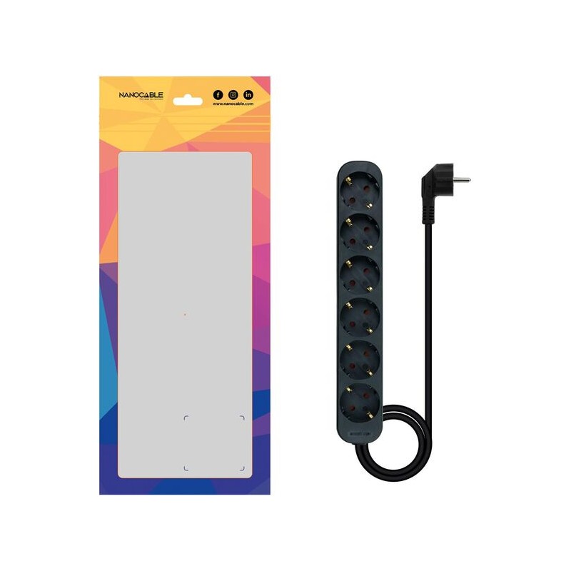 Extensão com 6 Tomadas Tipo F 1.4m Nanocable Preto