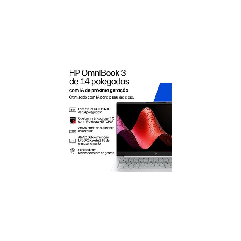 Portátil HP OmniBook 3 Next Gen AI 14-hz0001np | 14" | Qualcomm Snapdragon X X1-26-100 | 16GB | 1TB SSD