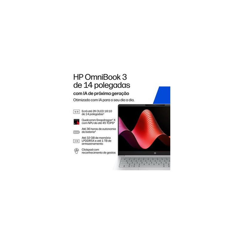 Portátil HP 14-hz0002npx (14'' - Snapdragon X X1-26-100 -RAM: 32 GB - 1 TB SSD - Qualcomm Adreno)