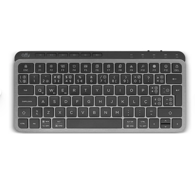 Teclado Offy Flexi Mini Wireless RF 2.4GHz + Bluetooth 5.1 Multi-Device PT Cinzento