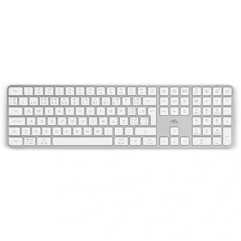 Teclado Offy Pixie Wireless RF 2.4GHz + Bluetooth 5.1 Multi-Device PT Branco